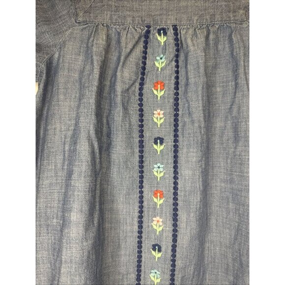 J Crew Crewcuts Girls Blue Chambray Puff Sleeve Embroidered Floral Dress Sz 8 - Picture 3 of 10